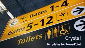  Presentation with airport terminal - Slide deck with toilets-and-gate-signs background and a wine colored foreground
