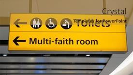  Presentation with airport terminal - Beautiful slide set featuring toilets-and-multi-faith-room backdrop and a gold colored foreground