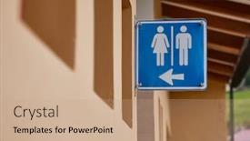  Presentation with wall - Colorful PPT theme enhanced with toilets-sign-on-a-wall backdrop and a coral colored foreground