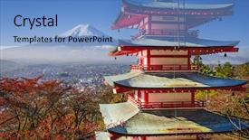  Presentation with fall season - Colorful PPT theme enhanced with tokyo - mt fuji and pagoda backdrop and a teal colored foreground