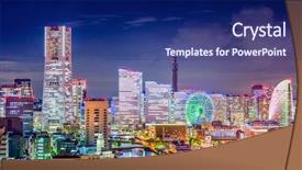 Presentation with japan obi - Audience pleasing PPT theme consisting of tokyo apartment - yokohama japan skyline at night backdrop and a navy blue colored foreground