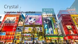  Presentation with computer games - PPT theme consisting of tokyo-january-2-akihabara-district background and a light blue colored foreground