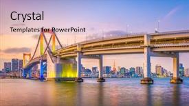  Presentation with tokyo - Presentation theme having tokyo japan at rainbow bridge background and a light blue colored foreground