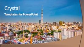  Presentation with city japan - Colorful PPT theme enhanced with tokyo japan city skyline backdrop and a teal colored foreground