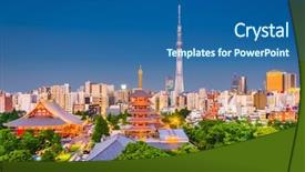  Presentation with city japan - Amazing theme having tokyo japan city skyline backdrop and a ocean colored foreground