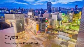  Presentation with shibuya crossing - Slide deck consisting of tokyo japan city skyline background and a coral colored foreground