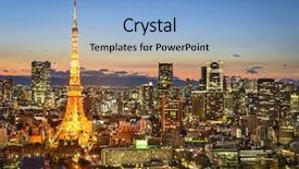  Presentation with city japan - Beautiful PPT layouts featuring tokyo japan city skyline backdrop and a light blue colored foreground