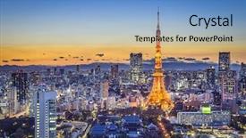 Presentation with city japan - Presentation theme enhanced with tokyo japan city skyline background and a teal colored foreground