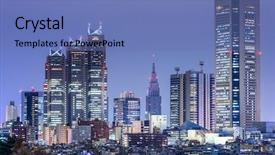  Presentation with city japan - Beautiful presentation theme featuring tokyo japan city skyline backdrop and a teal colored foreground