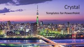  Presentation with city japan - Slide deck consisting of tokyo japan city skyline background and a light blue colored foreground