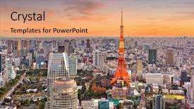  Presentation with cityscape - Theme enhanced with tokyo japan cityscape and tower background and a coral colored foreground