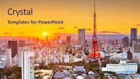 Presentation with partikel japan - Beautiful PPT theme featuring tokyo japan cityscape and tower backdrop and a yellow colored foreground