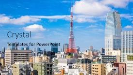 Presentation with tokyo - Colorful PPT theme enhanced with tokyo-japan-cityscape-and-tower backdrop and a light blue colored foreground