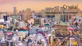  Presentation with dusk - Colorful PPT layouts enhanced with tokyo japan cityscape at dusk backdrop and a coral colored foreground