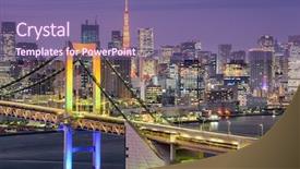  Presentation with tokyo - PPT theme consisting of tokyo japan cityscape at rainbow background and a violet colored foreground