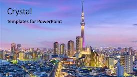  Presentation with tokyo - Theme consisting of tokyo japan cityscape over sumida background and a light blue colored foreground