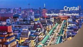  Presentation with tokyo - Cool new slide set with tokyo japan cityscape backdrop and a cobalt blue colored foreground