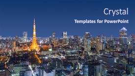  Presentation with tokyo - Slide set with tokyo-japan-modern-urban-skyline background and a ocean colored foreground