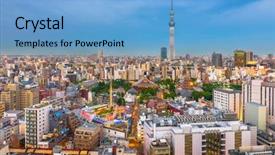  Presentation with tokyo - Slides with tokyo japan skyline from asakusa background and a light blue colored foreground