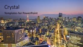  Presentation with tokyo - Audience pleasing PPT theme consisting of tokyo japan skyline over shiodome backdrop and a teal colored foreground