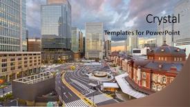  Presentation with tokyo - Beautiful slide set featuring tokyo japan skyline over tokyo backdrop and a light blue colored foreground