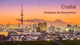  Presentation with tokyo - Colorful PPT layouts enhanced with tokyo japan skyline with mt backdrop and a coral colored foreground