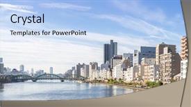  Presentation with jabbok river - Slides with tokyo skyline along sumida river background and a light blue colored foreground