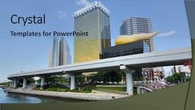  Presentation with tokyo - Slide deck featuring tokyo skyline viewed from azumabashi background and a light blue colored foreground