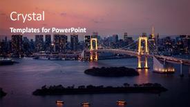  Presentation with tokyo - Slide set enhanced with tokyo skyline with tokyo tower and rainbow bridge at night in tokyo japan background and a coral colored foreground