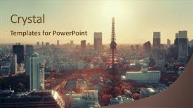  Presentation with urban students - Beautiful theme featuring tokyo tower and urban skyline backdrop and a  colored foreground