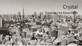  Presentation with tower - Colorful PPT theme enhanced with tokyo tower and urban skyline backdrop and a light gray colored foreground