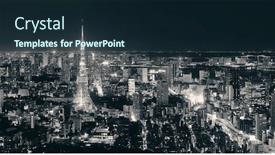  Presentation with tokyo - Presentation theme consisting of tokyo tower and urban skyline background and a wine colored foreground