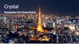  Presentation with tower - Audience pleasing slides consisting of tokyo tower and urban skyline backdrop and a navy blue colored foreground