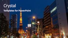  Presentation with height - Slide set featuring tokyo tower at dusk background and a ocean colored foreground
