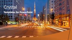  Presentation with city japan - Beautiful slide set featuring tokyo-tower-at-dusk backdrop and a ocean colored foreground