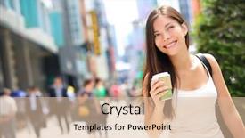  Presentation with city people walking - PPT layouts featuring tokyo urban woman commuter walking background and a lemonade colored foreground