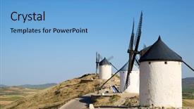  Presentation with windmills - Audience pleasing presentation theme consisting of quixote - windmills in consuegra toledo province backdrop and a  colored foreground