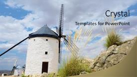  Presentation with seafood paella from spain recipe - Presentation theme enhanced with quixote - windmills in consuegra toledo province background and a  colored foreground