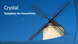  Presentation with windmill - Slide deck enhanced with quixote - windmill in consuegra toledo province background and a ocean colored foreground