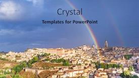  Presentation with rainbow - Colorful presentation design enhanced with toledo spain old town city skyline with a rainbow backdrop and a teal colored foreground