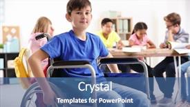  Presentation with tolerance - Presentation theme consisting of tolerance - boy in wheelchair at school background and a ocean colored foreground