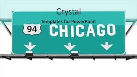  Presentation with expressway - Colorful slide deck enhanced with toll road - chicago 94 expressway way sign backdrop and a cyan colored foreground