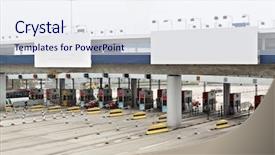  Presentation with station - Presentation theme featuring toll station and billboard background and a sky blue colored foreground