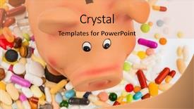  Presentation with piggy bank - Presentation theme having toll system - tablets and piggy bank background and a coral colored foreground