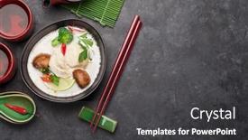  Presentation with green coconut - Colorful PPT layouts enhanced with tom-kha-traditional-thai-soup backdrop and a dark gray colored foreground