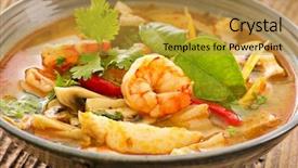  Presentation with soup - Presentation theme with tom yam nam khon soup background and a gold colored foreground