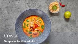  Presentation with dinner blue - Cool new PPT theme with tom-yum-or-tom-yam backdrop and a gray colored foreground