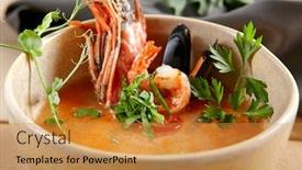  Presentation with tom yum kung traditional food - Slides having tom-yum-soup-in-beige background and a gold colored foreground