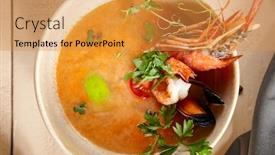  Presentation with oyster - Amazing PPT layouts having tom-yum-soup-in-beige backdrop and a gold colored foreground