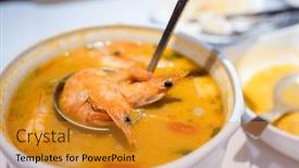 Presentation with shrimp - PPT theme enhanced with tom-yum-soup-with-shrimp and a gold colored foreground